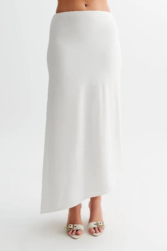 Bea Asymmetrical Slinky Maxi Skirt - White