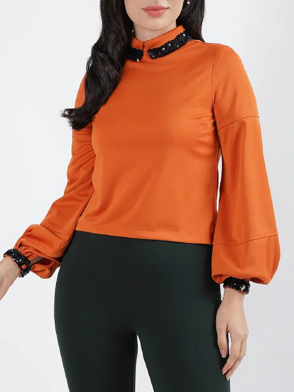 Centre Stage Women Solid High Neck Full Sleeves Top