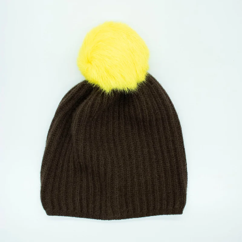 RIBBED BEANIE WITH FUR POM