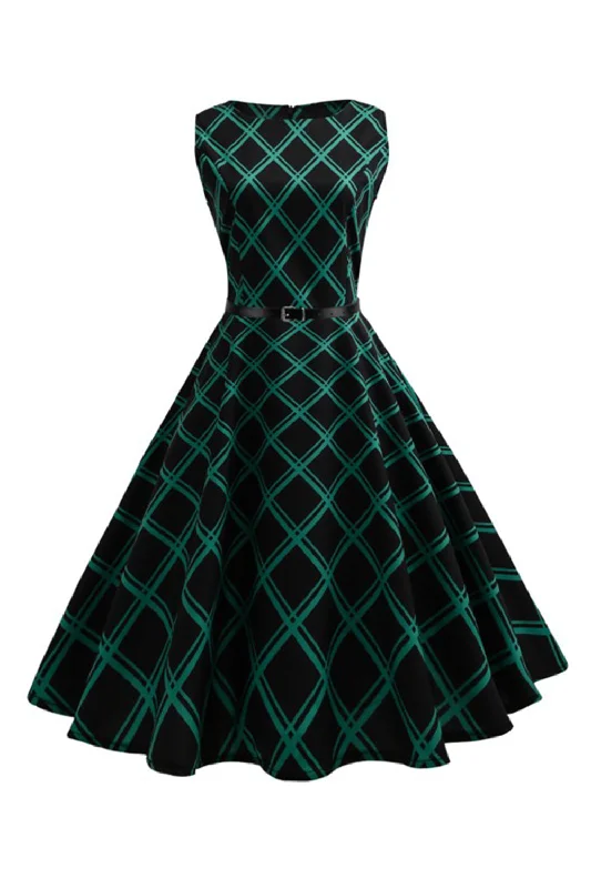 Swing Green Plaid 1950s Dress