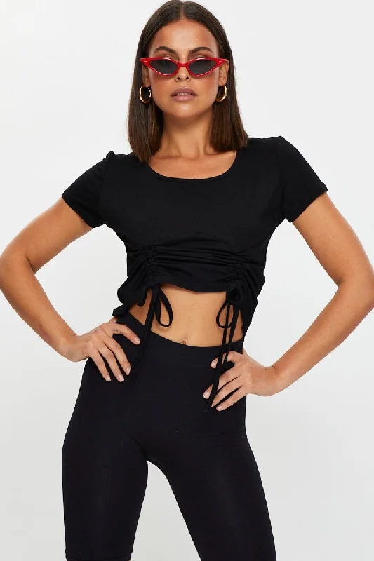 Black Corset Detail Drawstring Top