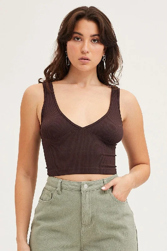 Brown Tank Top Sleevelss Seamless