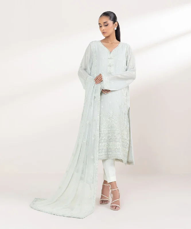 2 Piece - Embroidered Chiffon Suit