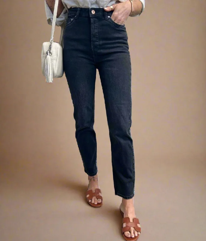 Charcoal Slim Leg High Rise Jeans