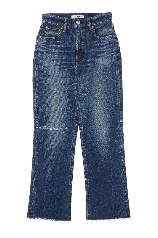 Moussy Denim Rhode Cropped Flare High Rise Jeans in Dark Blue