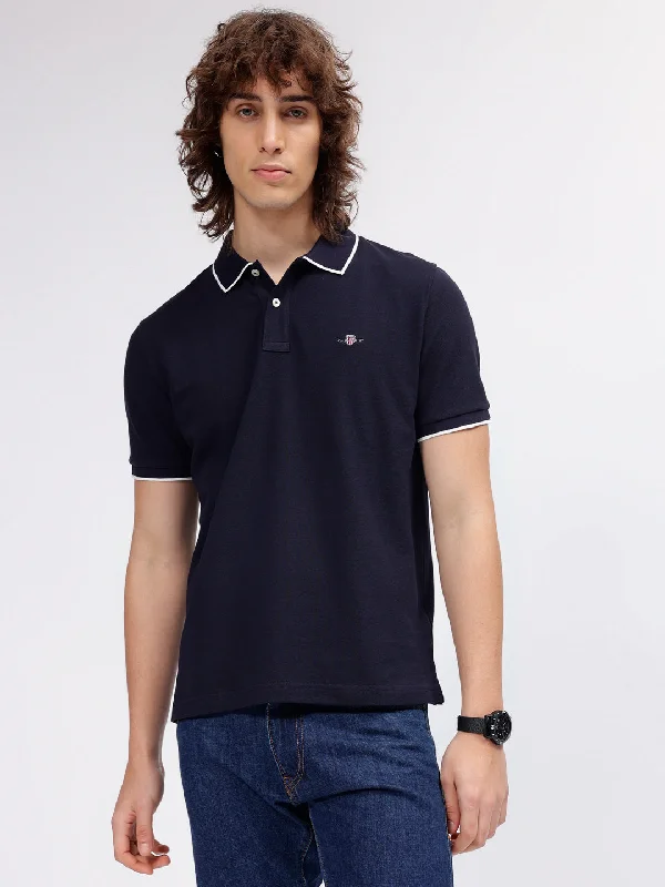 Gant Men Navy Blue Solid Polo Collar Short Sleeves T-shirt