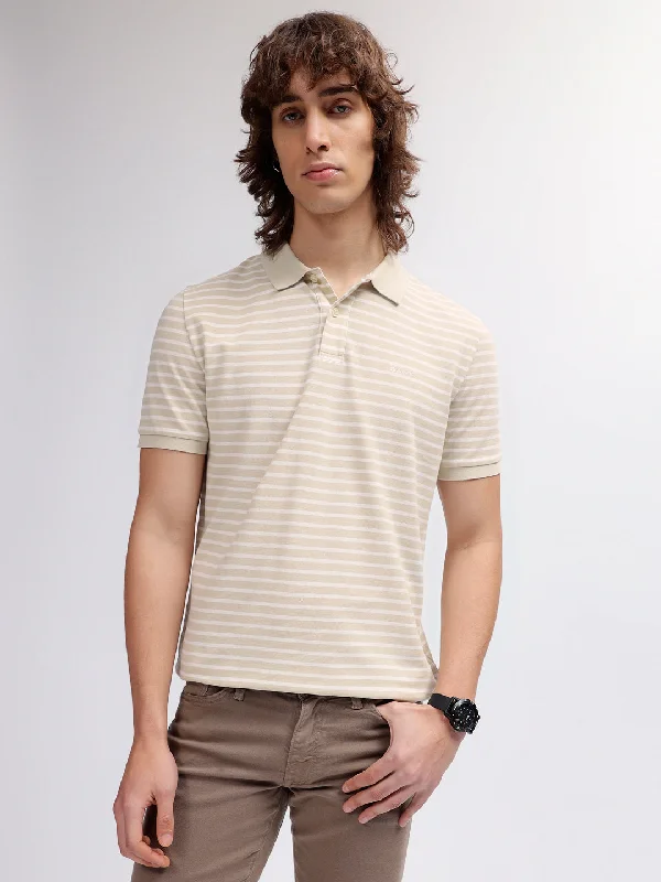 Gant Men Beige Striped Polo Collar Short Sleeves T-shirt