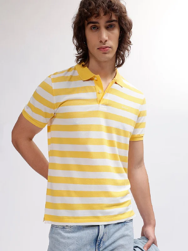 Gant Men Yellow Striped Polo Collar Short Sleeves T-shirt