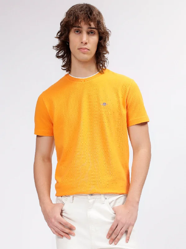 Gant Men Yellow Solid Round Neck Short Sleeves T-shirt