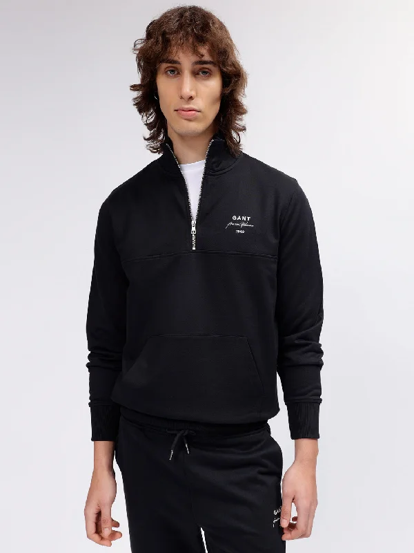 Gant Men Black Solid High Neck Long Sleeves Sweatshirt