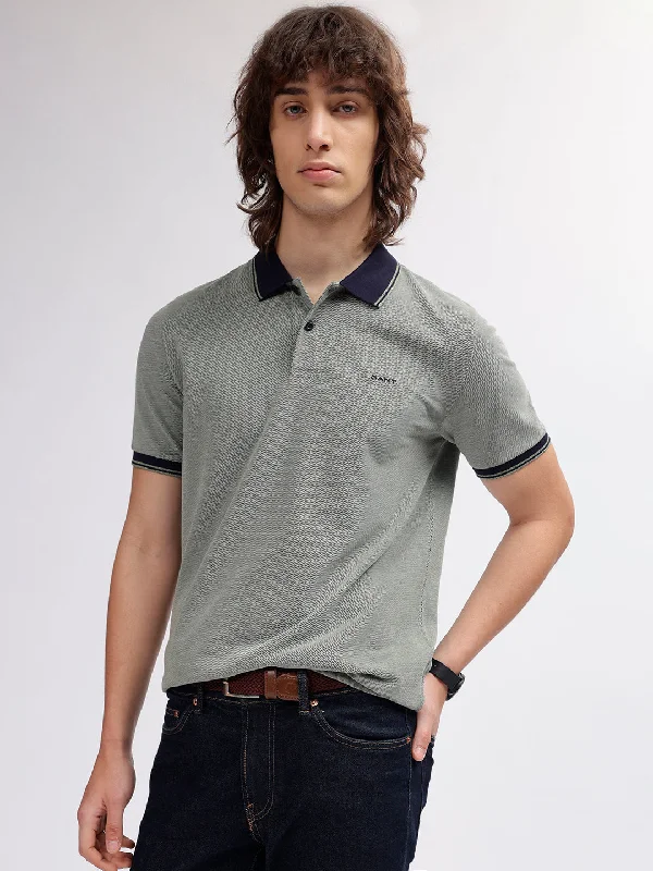 Gant Men Green Solid Polo Collar Short Sleeves T-shirt