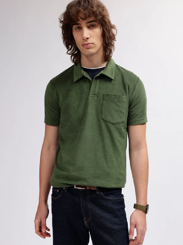 Gant Men Green Solid Polo Collar Short Sleeves T-shirt