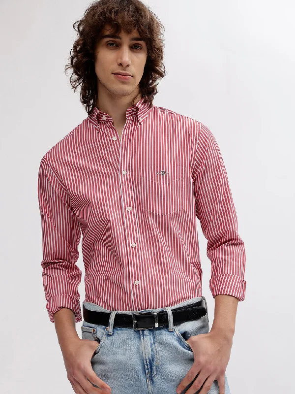 Gant Men Red Striped Button Down Collar Full Sleeves Shirt