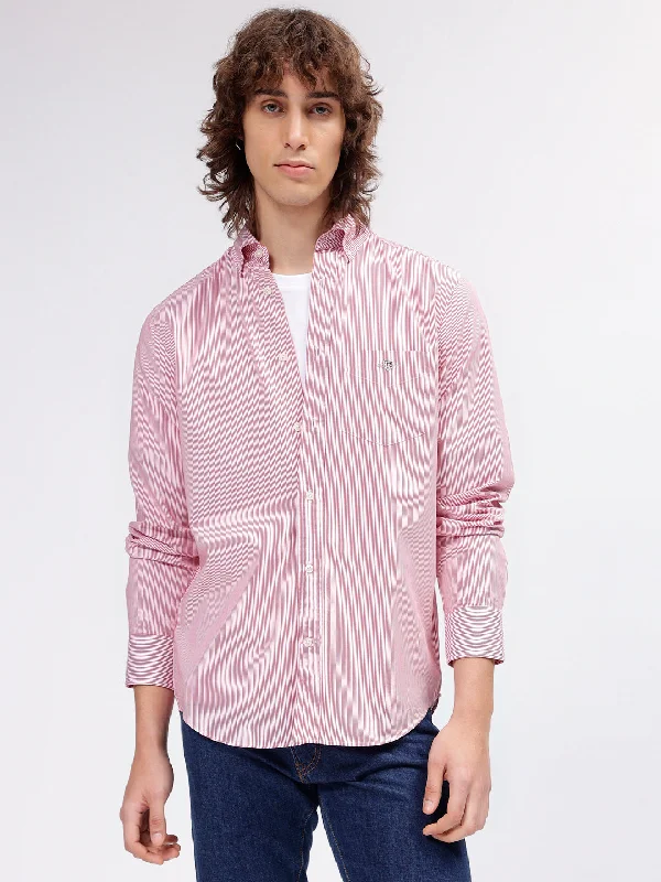 Gant Men Red Striped Button-down Collar Long Sleeves Shirt