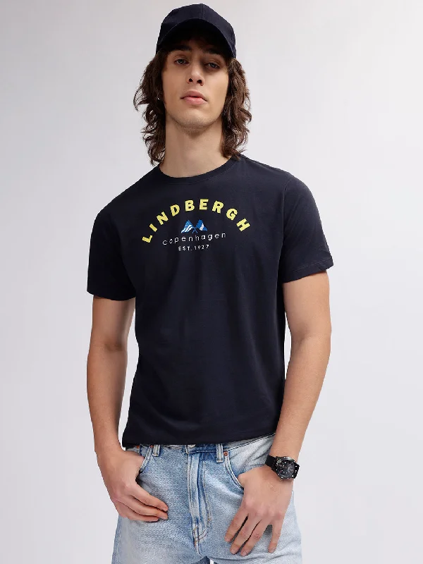 Lindbergh Men Blue Solid Round Neck Short Sleeves T-shirt