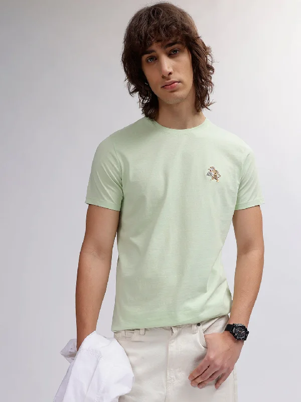 Lindbergh Men Green Solid Round Neck Short Sleeves T-shirt