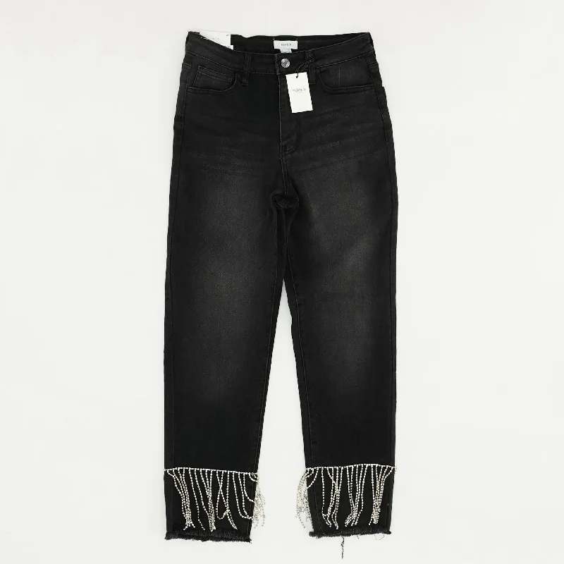 Black Solid Mid Rise Regular Jeans