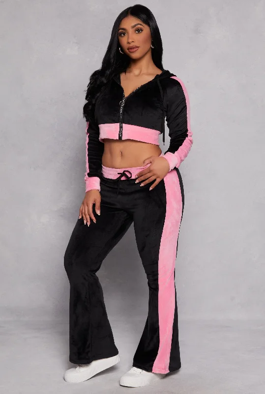 Velour Side Stripe Flare Pants