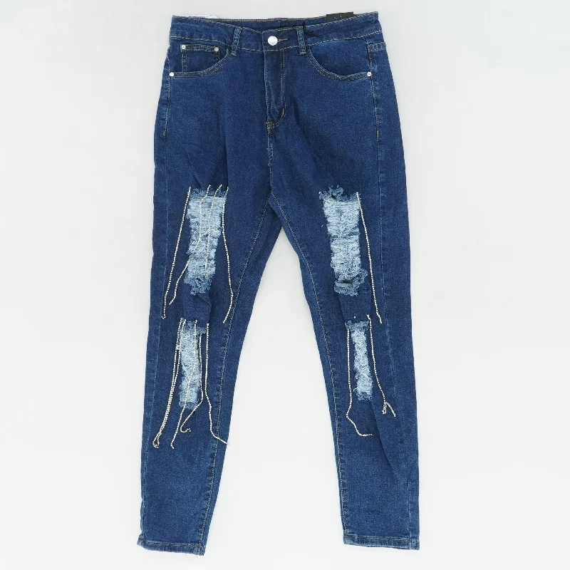 Blue Solid Boyfriend Regular Jeans