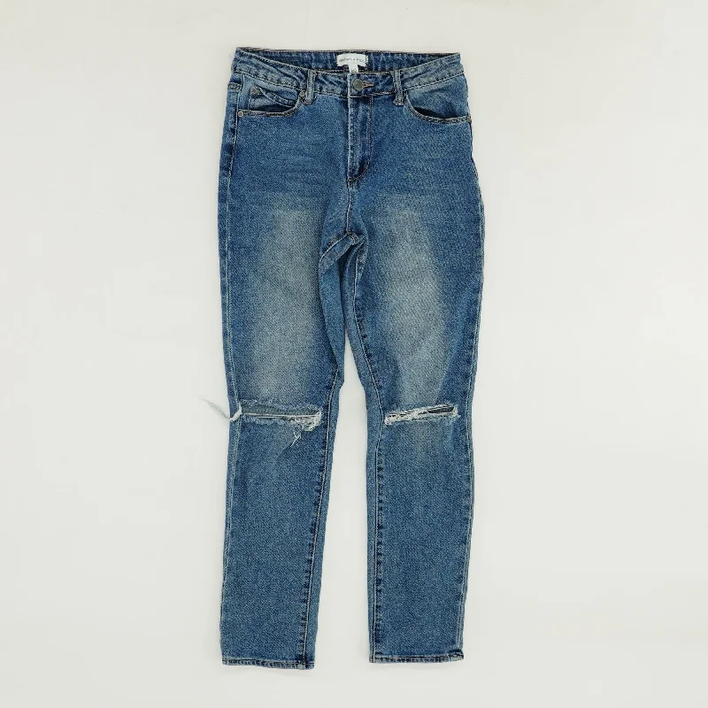 Blue Solid Mid Rise Regular Jeans