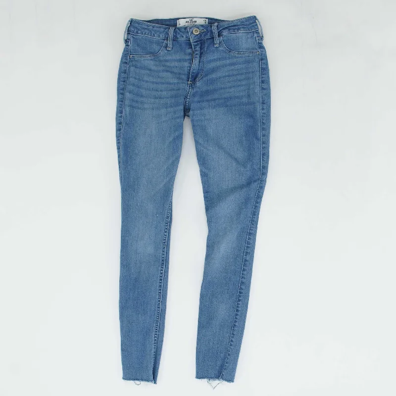 Blue Solid Mid Rise Skinny Leg Jeans