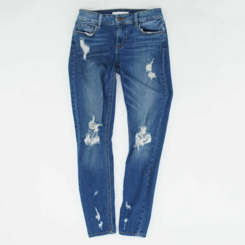 Blue Solid Mid Rise Skinny Leg Jeans