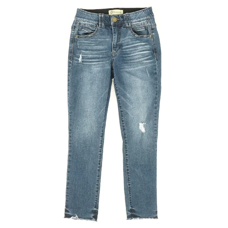 Blue Solid Mid Rise Slim Leg Jeans