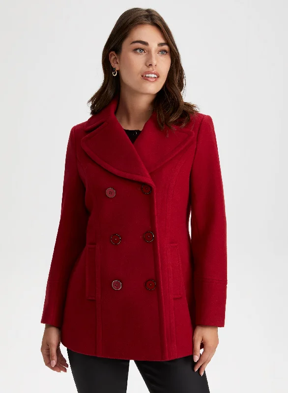 Button Front Wool Blend Coat