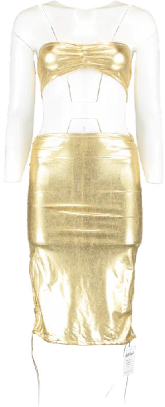 Kasela Studio Metallic Gold Ruched Skirt & Boob Tube UK S