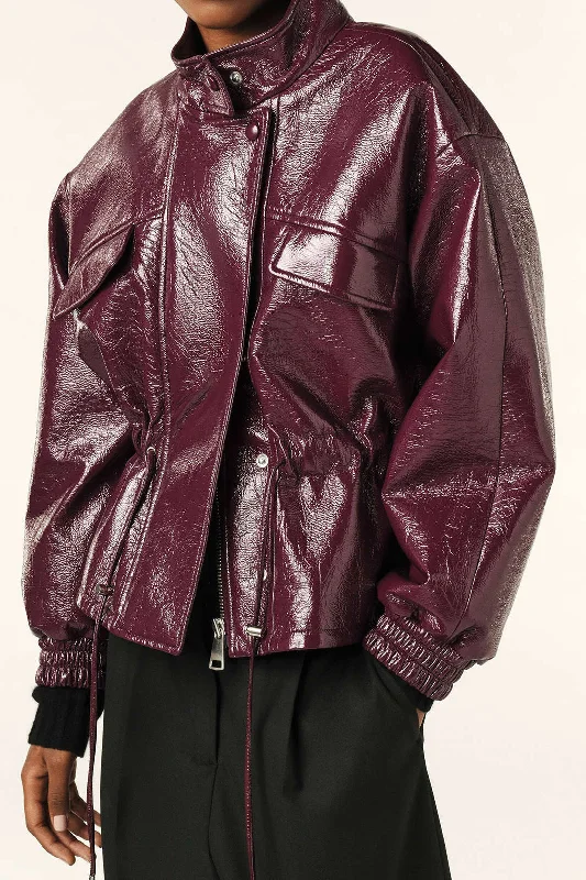 Faux Leather Drawstring Pocket Jacket