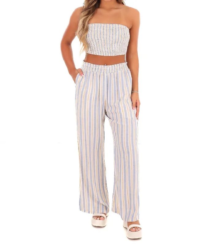 Never Til Now Stripe Two Piece Set In Blue