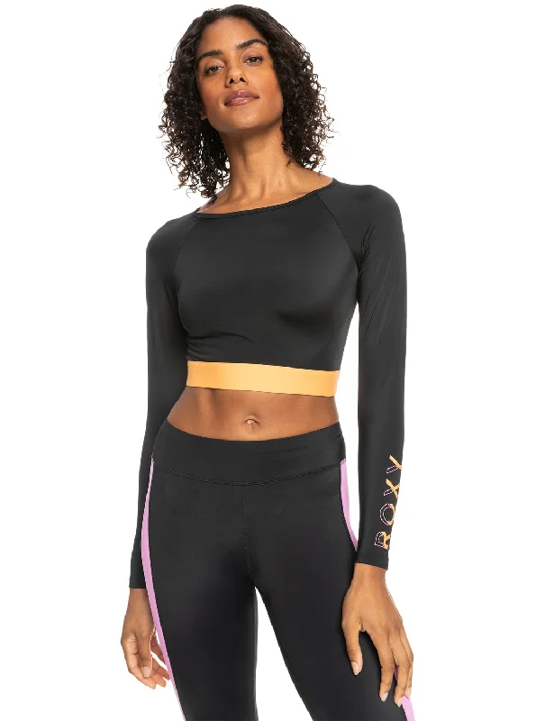 Roxy Fitness Long Sleeve Cropped Rashguard - Anthracite