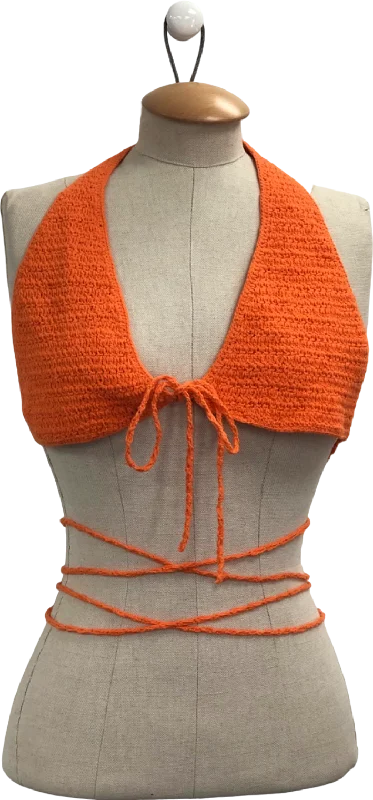 Shondel Orange Handmade 2-piece Knitted Top and Skirt Set UK M