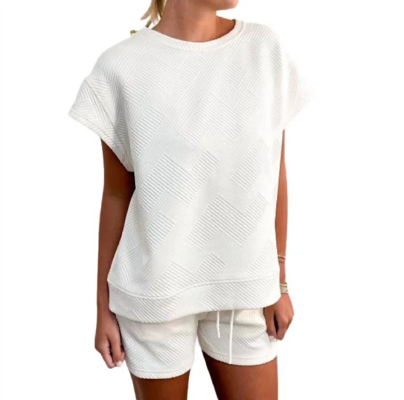 Textured Oversized Tee Short Set In Cream