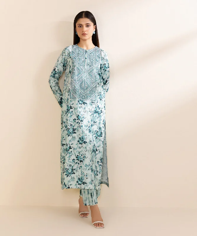 2 Piece - Embroidered Linen Suit