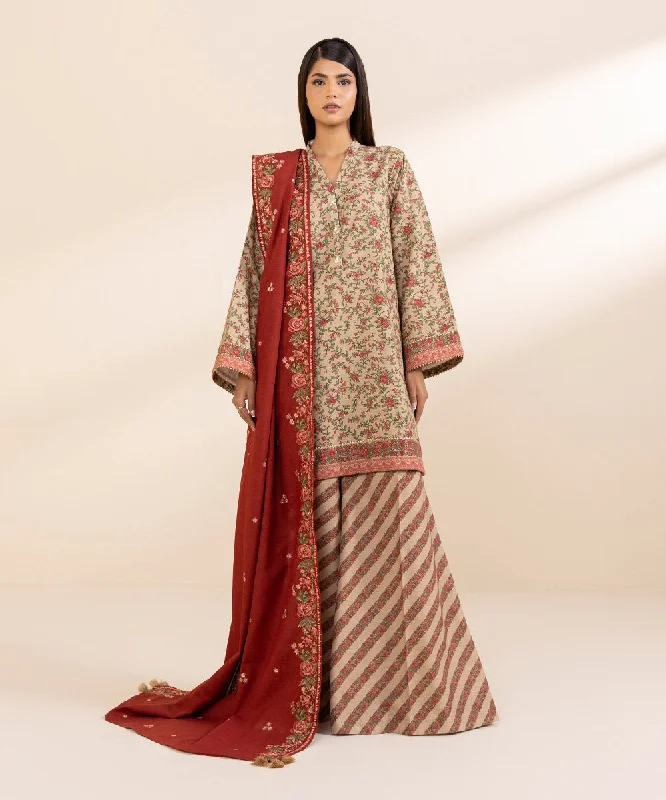 3 Piece - Embroidered Khaddar Suit