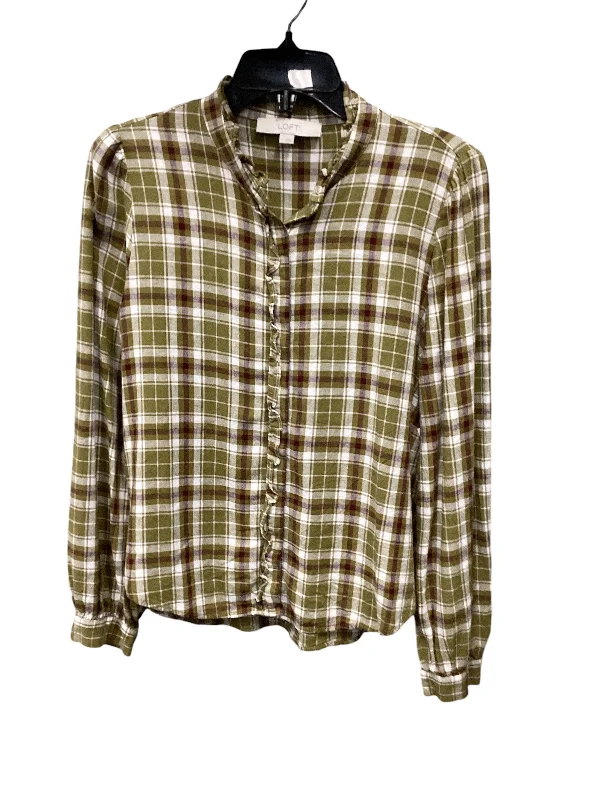 Top Long Sleeve By Loft In Plaid Pattern, Size: S