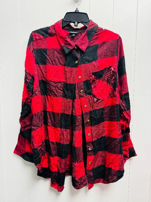 Top Long Sleeve By Torrid In Black & Red, Size: 2x