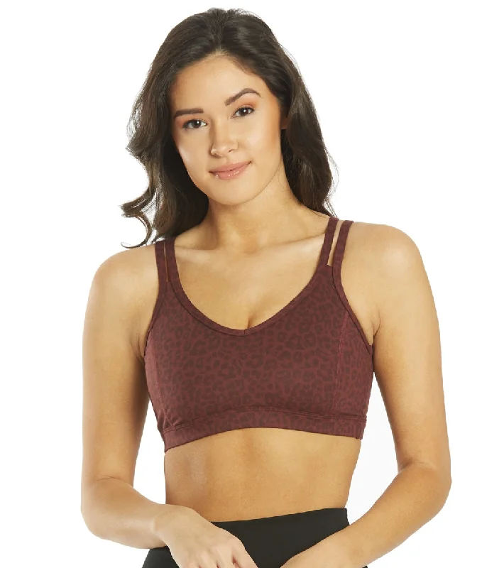 Everyday Yoga Radiant Cheetah Strappy Back Sports Bra Burgundy Cheetah