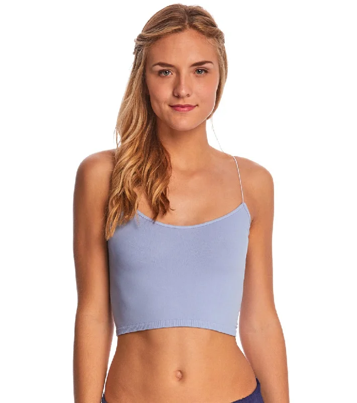 Free People Seamless Skinny Strap Crop Top Blue