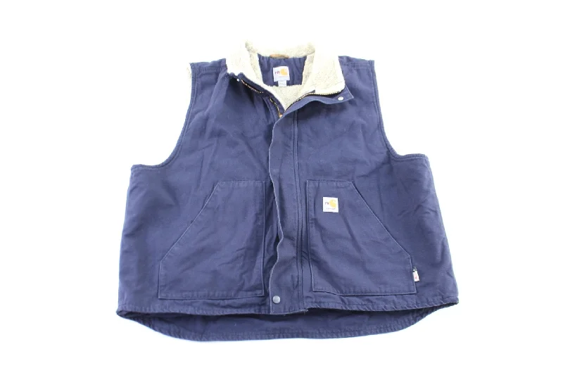 Carhartt Logo Patch Navy Sherpa Lined Flame Resistant Zip Up Vest