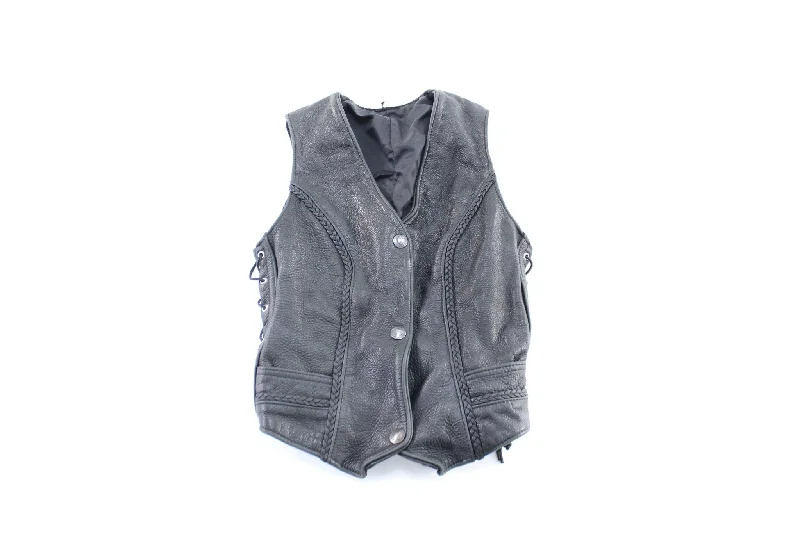 Women's Black Leather Biker Vest