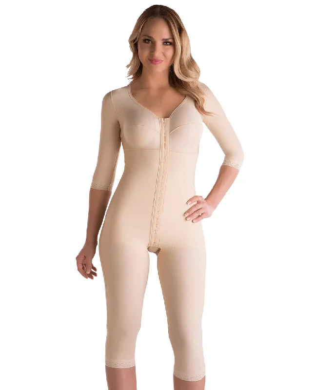 Below the Knee Bodysuit with Bra, Front Closure & Sleeves (BB09-BK)